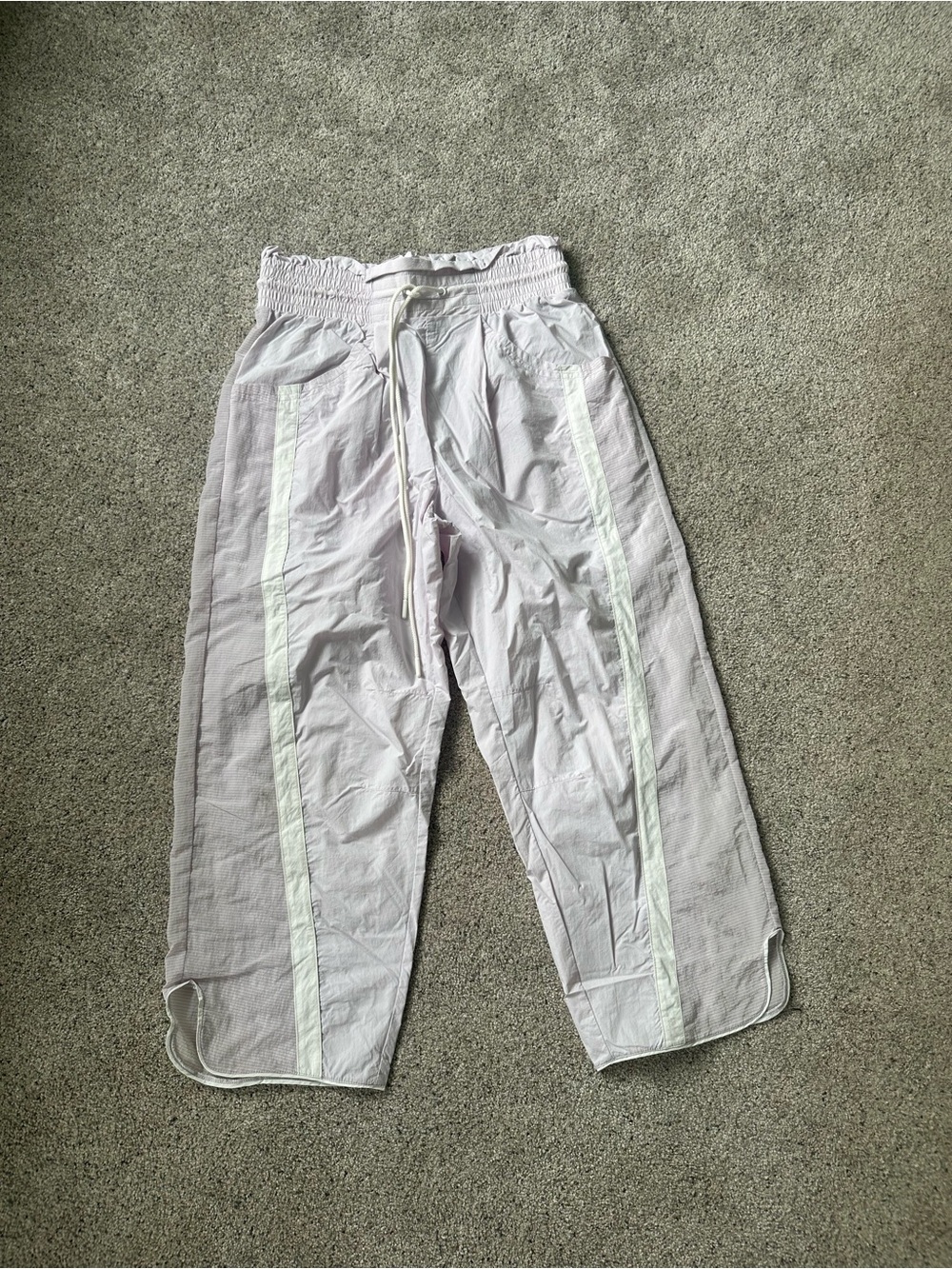 FP Movement by Free People Light Lavender Track Joggers with White Stripes